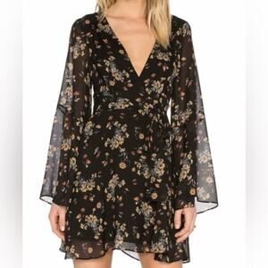 Free People Lilou Dress Ditzy Floral Dark Romantic Fairy Coquette Black Size S